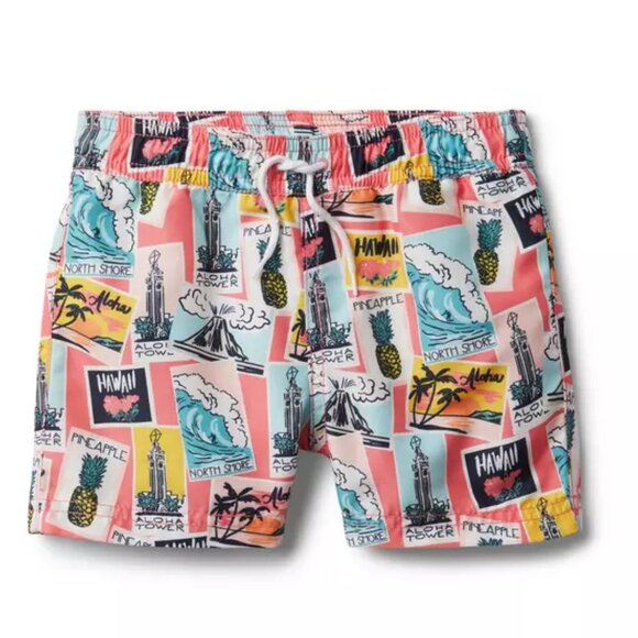 Janie and Jack 2T Hawaii Postcard Graphic Boy Trunks Swim Shorts - Picture 1 of 7